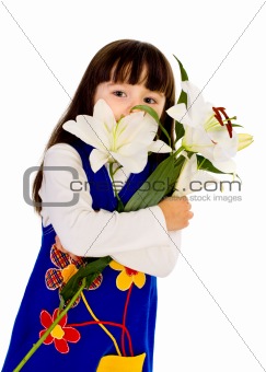 Young beauty girl with lily. isolated