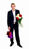 Young Man With Rose and shopping bag