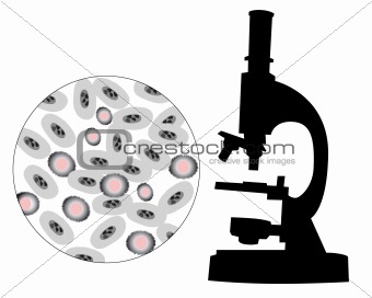 Silhouette of a microscope with the image of bacteria