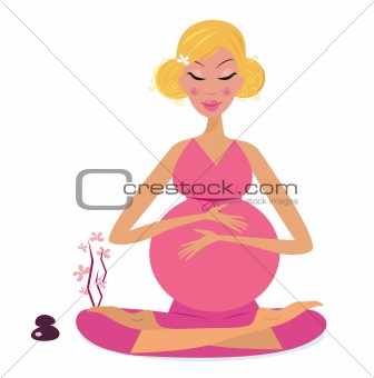 Pregnant woman doing yoga - isolated on white background