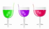 purple green pink cocktails set on white background