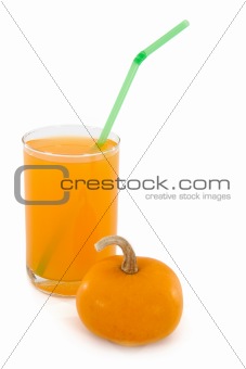 Pumpkin juice in a glass, isolated, white background
