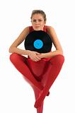 Young woman with vinyl records