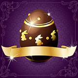 Elegant banner with chocolate egg in purple and gold