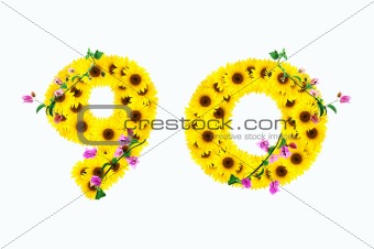 sunflower numbers 9 0 isolated on white background