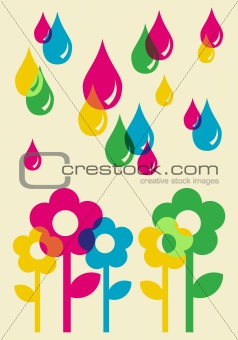 Drops watering flowers background