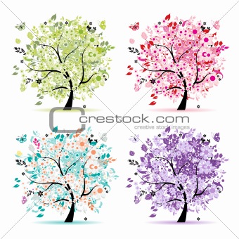 Set of floral trees beautiful for your design