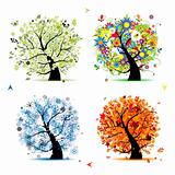 Four seasons - spring, summer, autumn, winter. Art tree beautiful for your design 