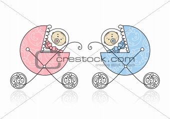 Newborn in baby's buggy for your design