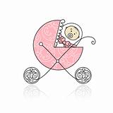 Newborn in baby's buggy for your design
