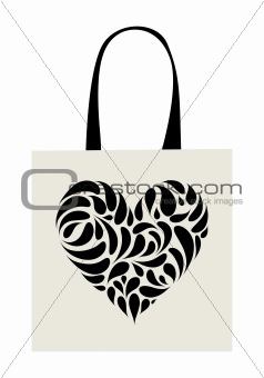 Shopping bag design, heart shape ornament