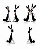 Couples of rabbits, black silhouette for your design 