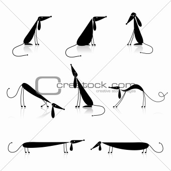 Funny black dogs silhouette, collection for your design