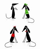 Funny black dogs silhouette, collection for your design