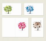 Set of business cards, floral trees for your design