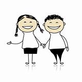 Funny couple laugh - boy and girl together, illustration for your design