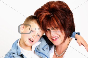 mother and son hugging and smiling