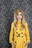 fashion retro woman yellow gabardine coat