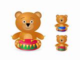 teddy bear with drum icon set