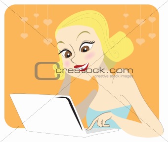 Young blond woman chatting on her computer