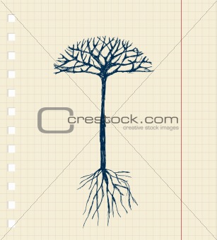 Sketch tree with roots for your design