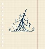 Sketch of christmas pine ornament on notebook sheet