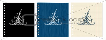 Sketch of christmas pine ornament on notebook cover and sheet