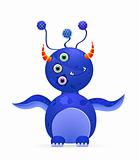 blue cute monster with three eyes and horn