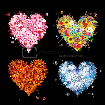 Four seasons - spring, summer, autumn, winter. Art hearts beautiful for your design 