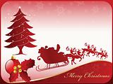 Merry Christmas card with Santa, ball and tree