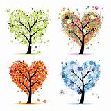 Four seasons - spring, summer, autumn, winter. Art tree heart shape for your design 