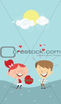 Valentine's heart gift, girl giving a gift to a boy