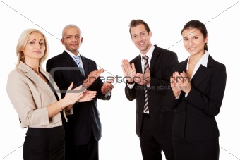 Four business people applauding