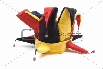 Colorful jester's hat on white background