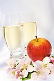 Apple juice, apple fruit, apple blossoms - still life