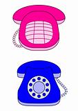 Desktop phones, pink and blue