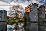 Whittington Castle in Shropshire reflecting on moat