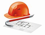 Hard Hat and Construction Plan vector