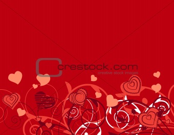 Background with stylized plants and hearts