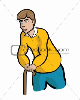 Man with injury leaning on a cane