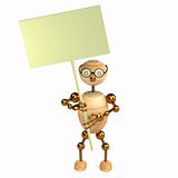 3d wood man with a blank board isolated