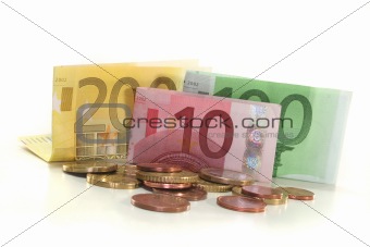 Euro notes with euro coins