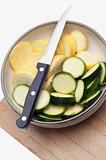 Bowl of Sliced Squash and Zucchini