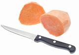 Sliced Sweet Potatoes with Knife