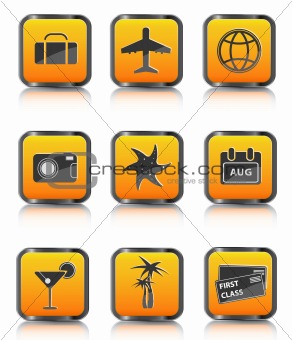 orange travel icon luggage airplane palm cocktail