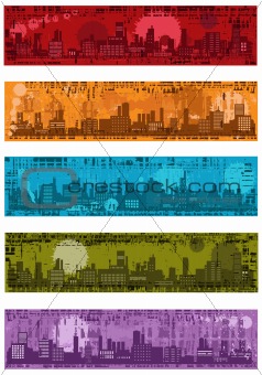 Set - vector grunge banners with towns