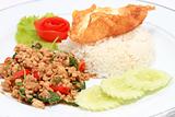 Thai spicy food, stir fried chicken whit basil on rice