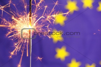 euro union flag and sparkler