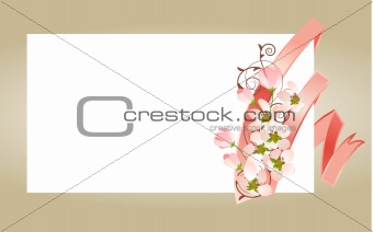 Blank white card with pink ribbon