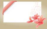 Blank white card with pink ribbon